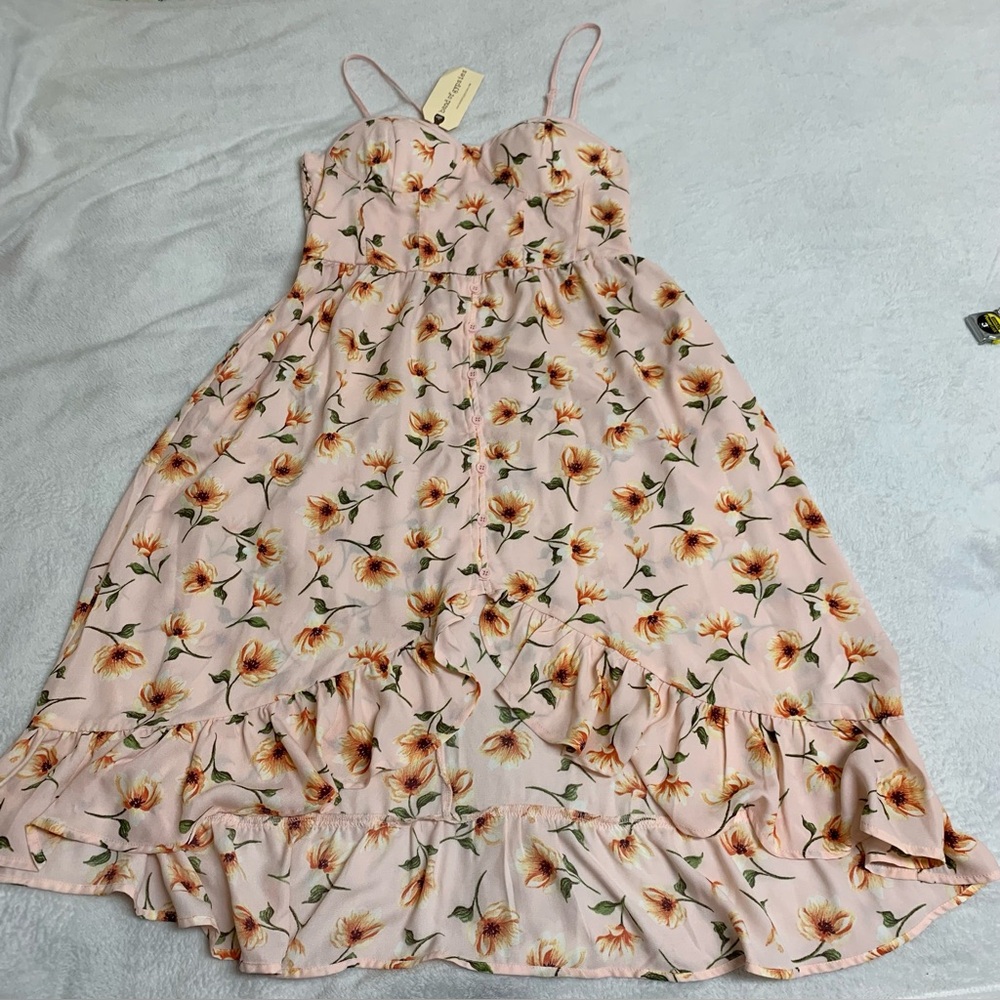 Band of Gypsies NWT sweet heart neckline floral pink high low spaghetti dress L